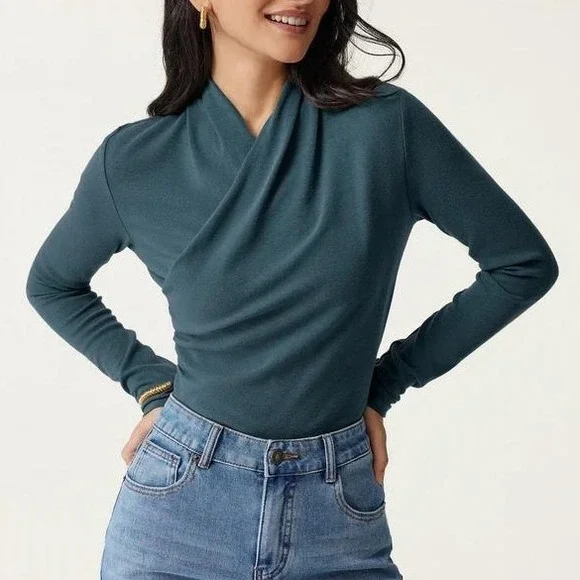 OGL Eco Mousse LiteWarm Surplice Long Sleeve Top Women's M Forest Night Modern - Picture 2 of 11